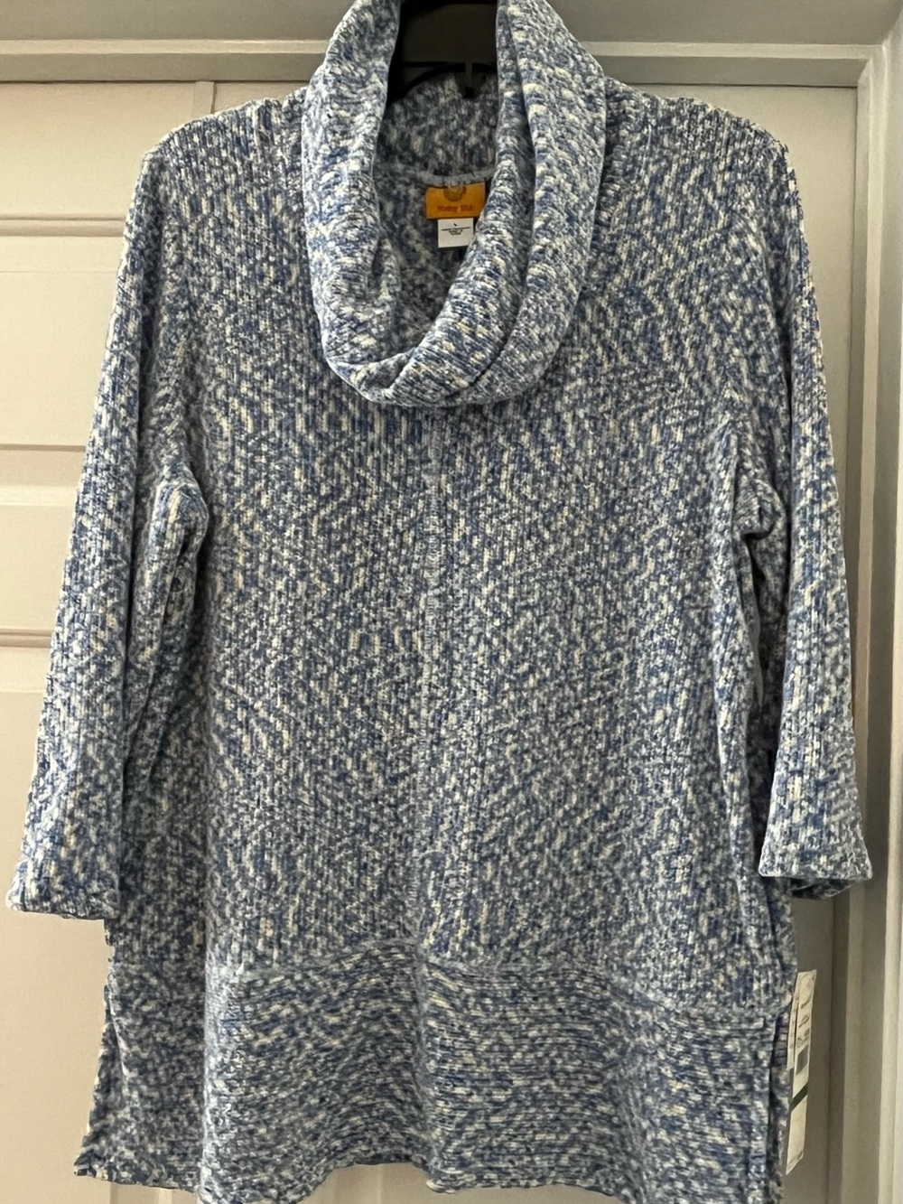 Ruby Rd Cozy Marled Cowl-Neck Tunic Sweater - Light Blue & White